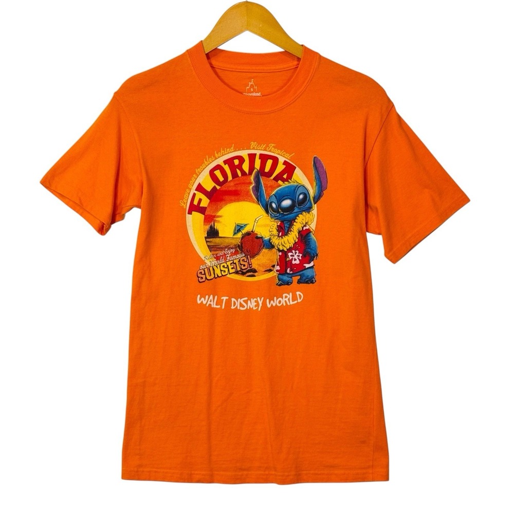 Disney Lilo Stitch Florida‎ Sunset T Shirt Adult Small Orange Walt Disney World